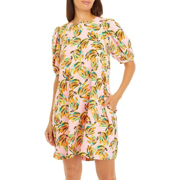 crown & ivy | Dresses | Nwt Crown Ivy Drapey Knot Back Printed Pink Puff  Sleeve Xxl Dress | Poshmark